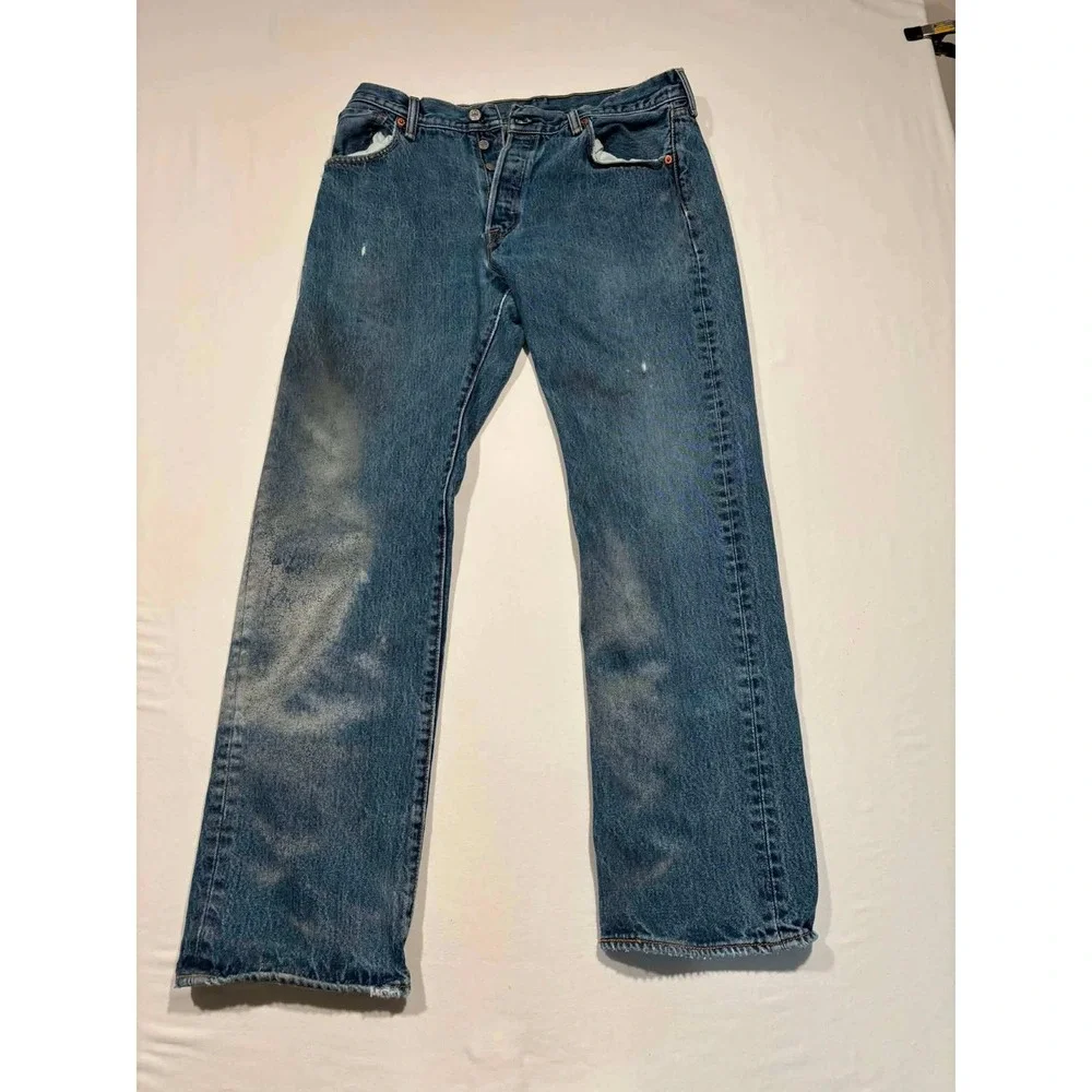 Levis 501 Original Fit Mens Jeans 35x32 Blue Denim Button Fly Straight Leg